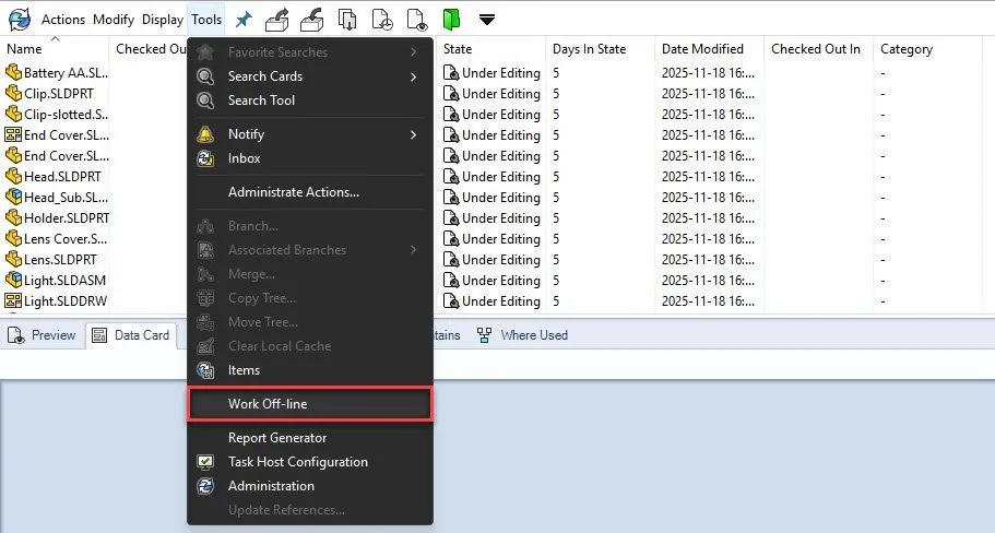 离线使用 SOLIDWORKS PDM