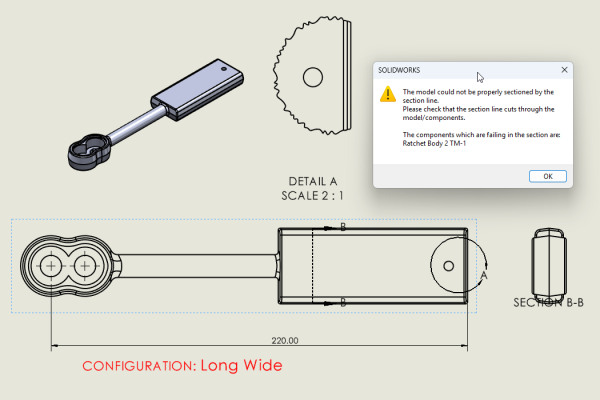型号更改后显示剖面视图损坏的警告信息