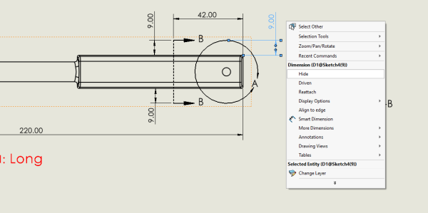 右键菜单中隐藏尺寸
