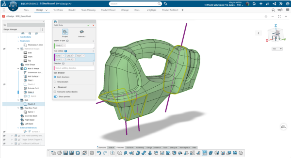 在 SOLIDWORKS xDesign 中使用分割实体命令