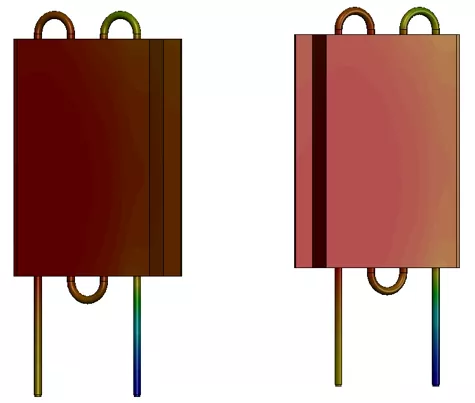 针对换热器完成的 SOLIDWORKS Flow 项目示例