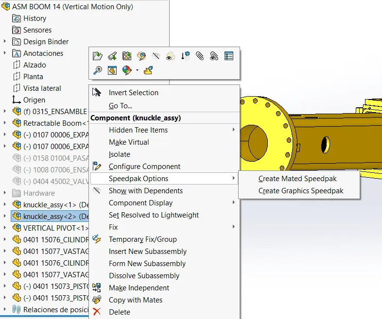 右键单击并选择快速封装配置选项（SpeedPak options）