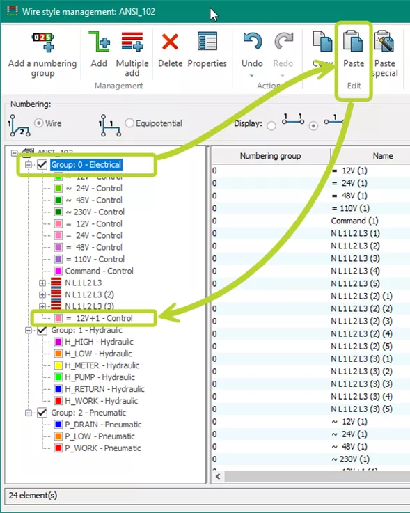 新导线会添加到该组内