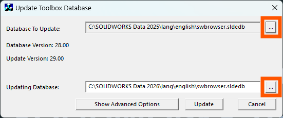更改受影响的工具箱数据库