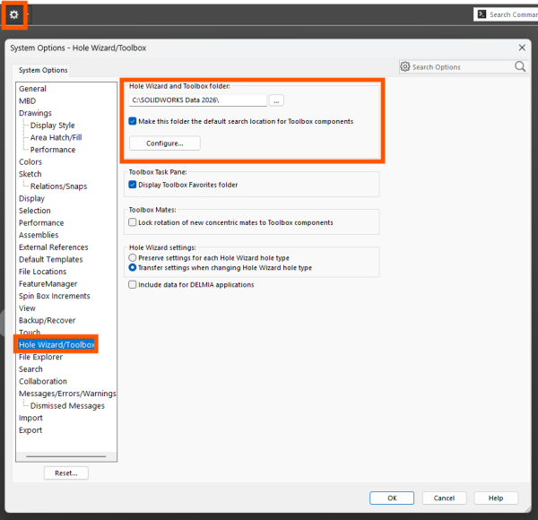 在系统选项中查看SOLIDWORKS工具箱路径