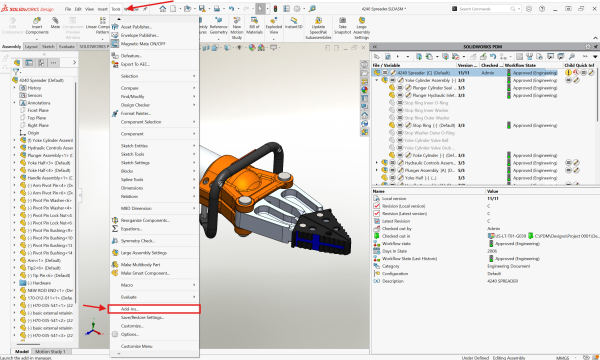 启用SOLIDWORKS的PDM插件