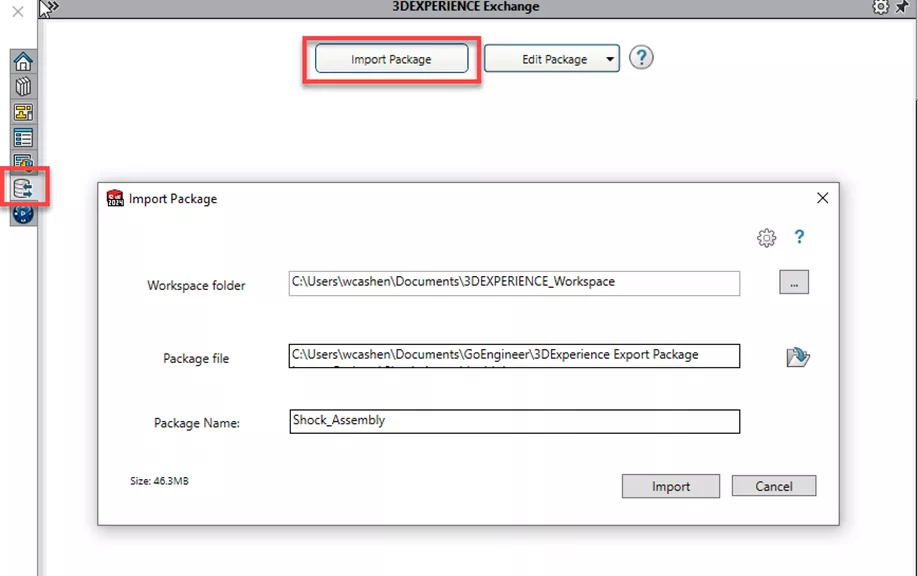 浏览选择共享的.SLDPKG 文件