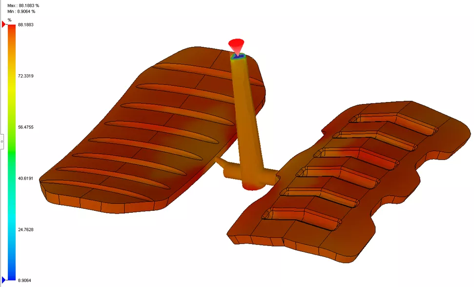 展示产品顶出前瞬间，热固性材料的反应转化率