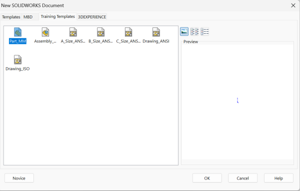 创建新文件时的SOLIDWORKS模板