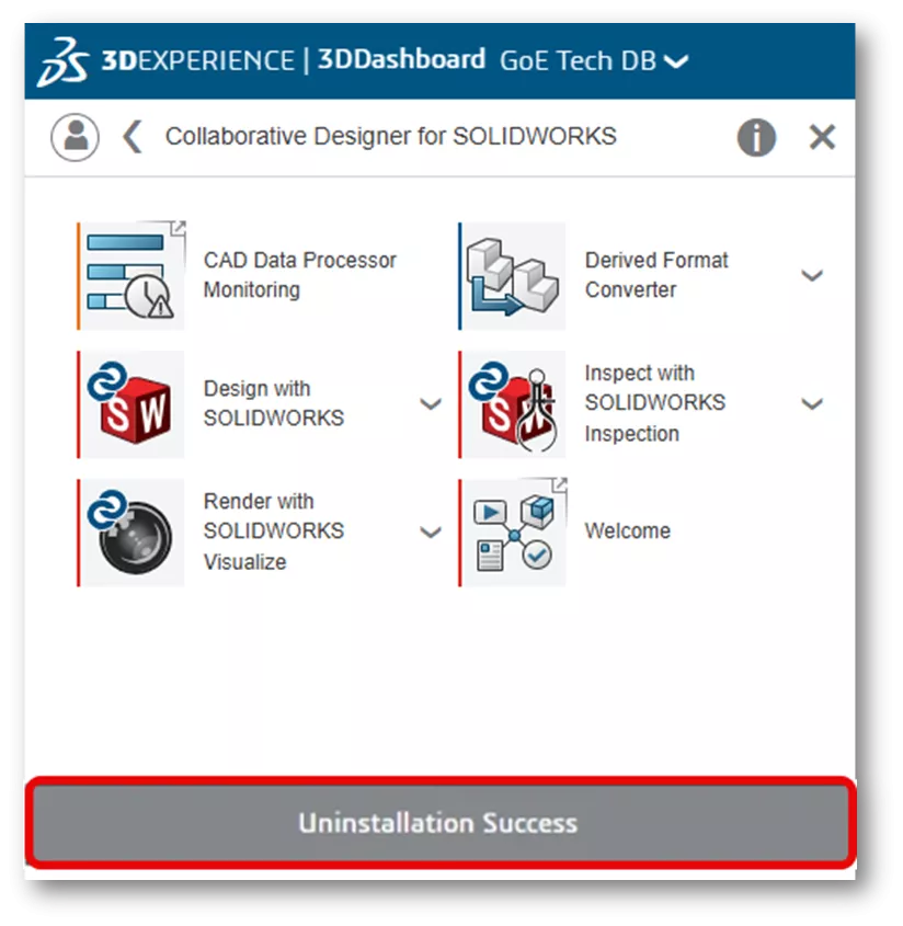 平台应用程序窗口底部会显示卸载成功的确认提示