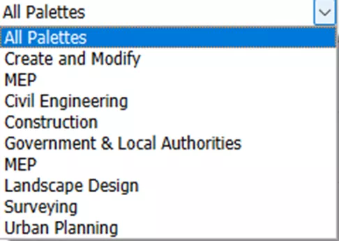 通过选项板顶部的下拉列表快速切换各组