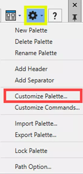 单击选项板顶部的设置按钮，选择自定义选项板。