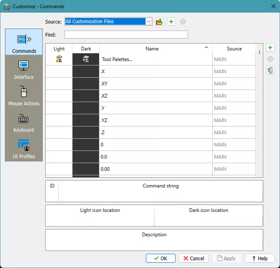 在查找输入框中输入命令名称（如智能），检索对应命令
