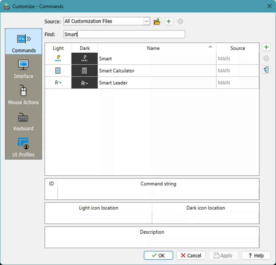 键单击命令名称（如智能），选择添加到工具选项板