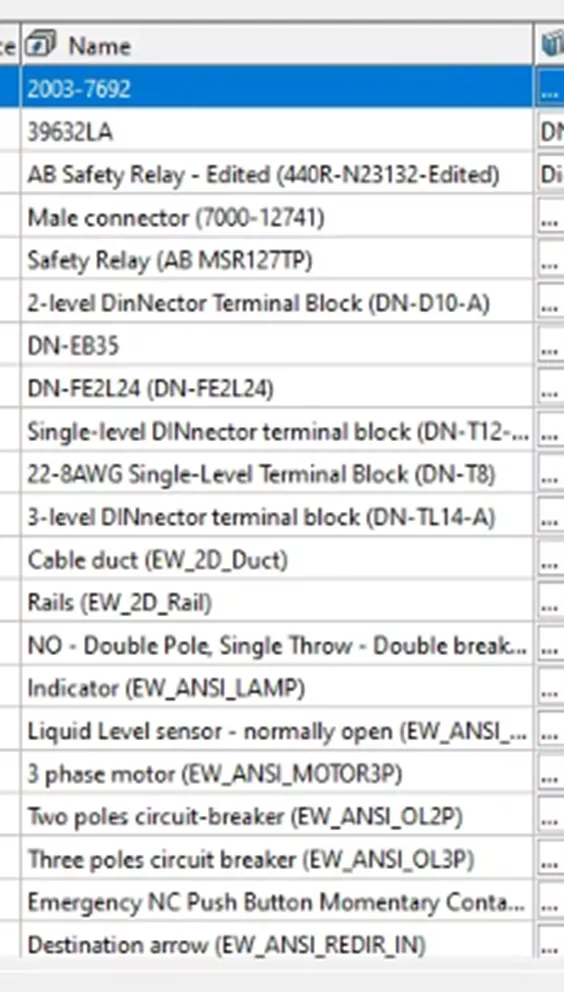 名称列：列出项目中所有符号的名称
