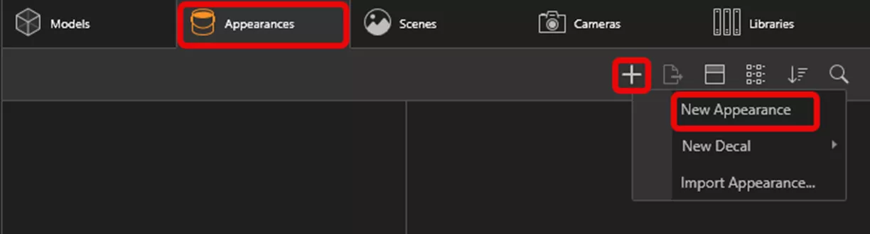 切换到外观面板 → 点击 + → 新建外观。