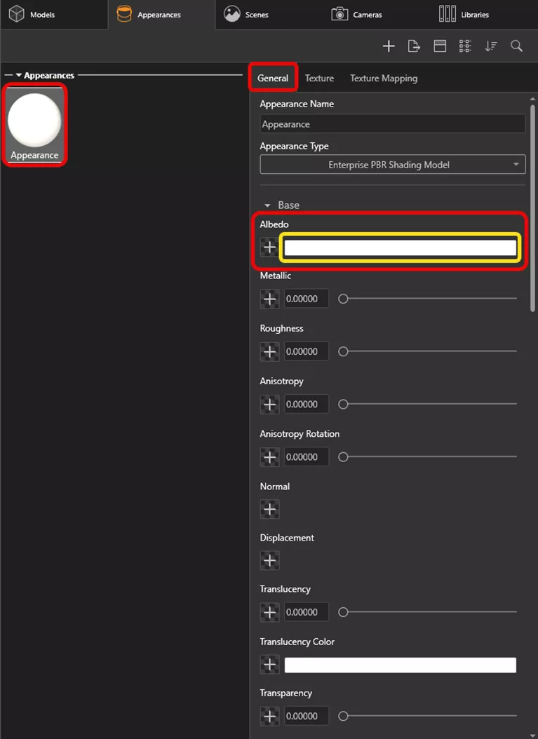 点击反照率下方的颜色条（+ 号右侧，黄色高亮区域），输入该 RGB 值