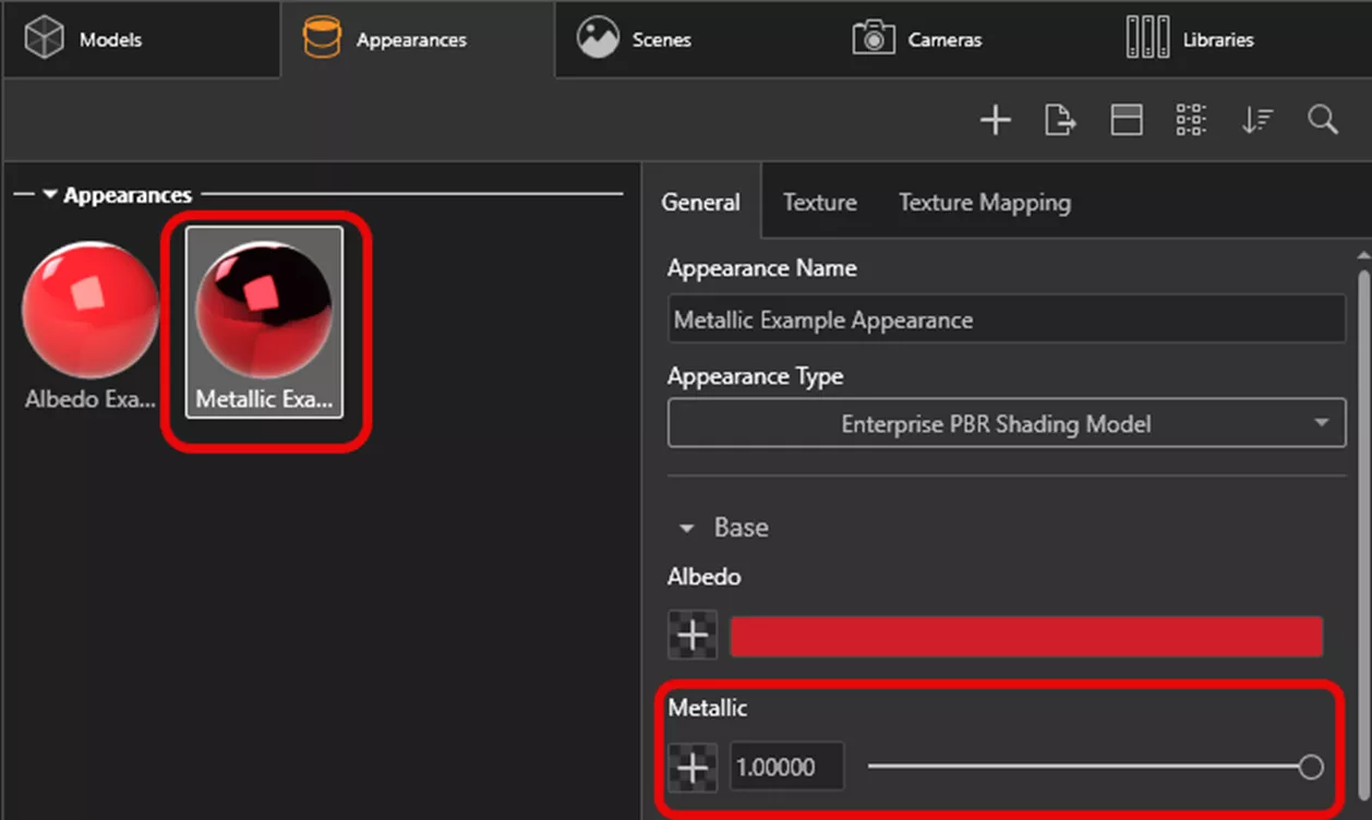 保留第一个球体的红色，同时为其增加金属光泽