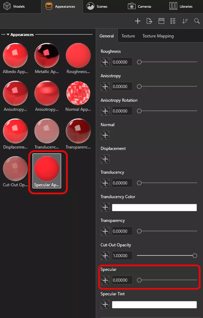在 Visualize 中，高光用于控制非金属表面的反射强度，取值范围 0–1，默认值为 1