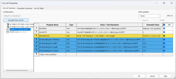 端盖与角撑板的切割清单属性示意