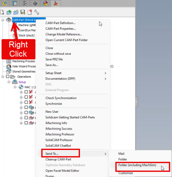 访问 SolidCAM 发送功能