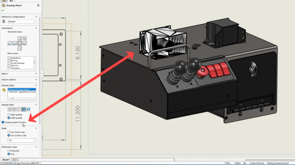 工程图直接显示图形实体