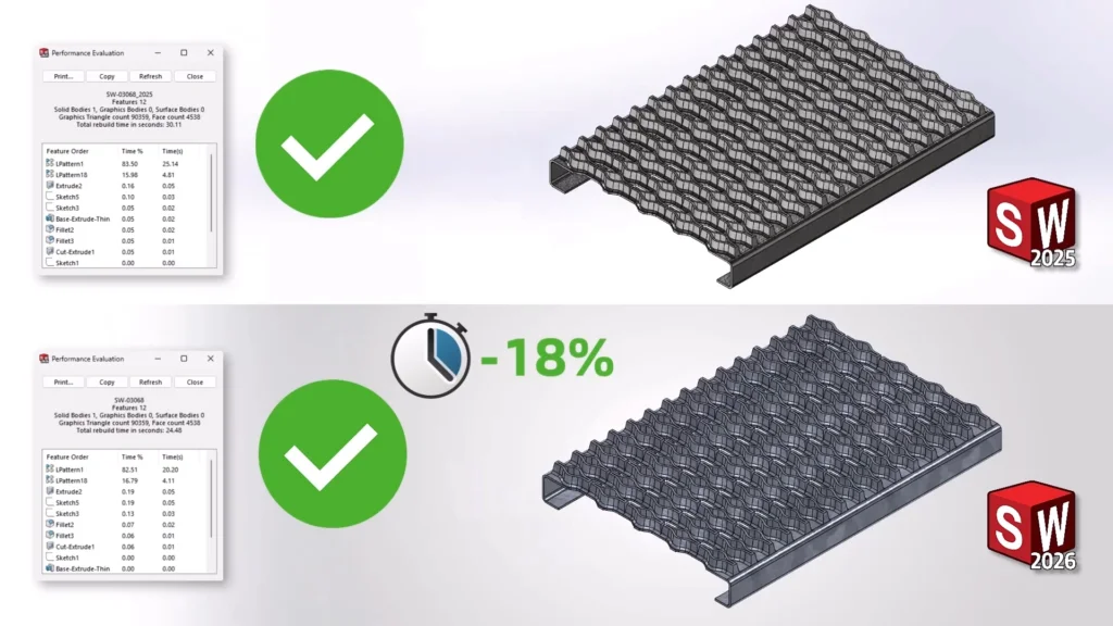 包含大量切除特征的阵列，重建速度显著加快，减少更新等待时间，让你把更多时间投入设计