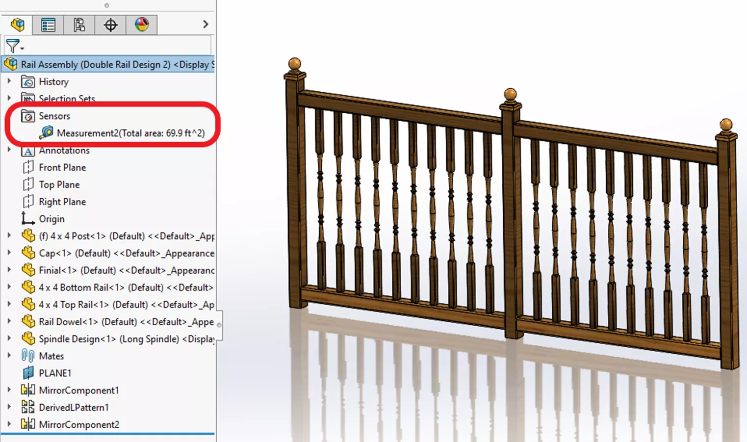 当我增加竖杆的长度时，表面积直接跃升至约 70 平方英尺