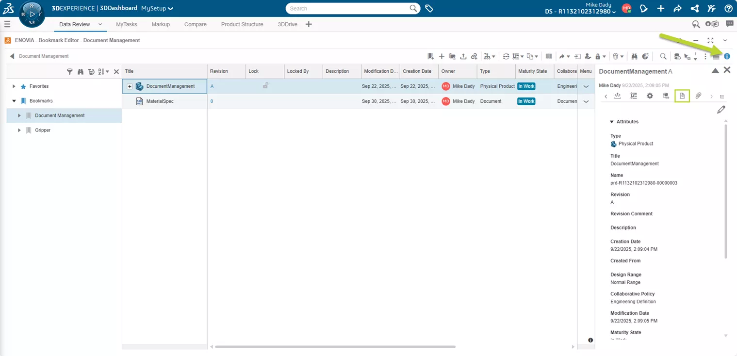 在信息面板中，单击下一项箭头，显示规格文档图标。