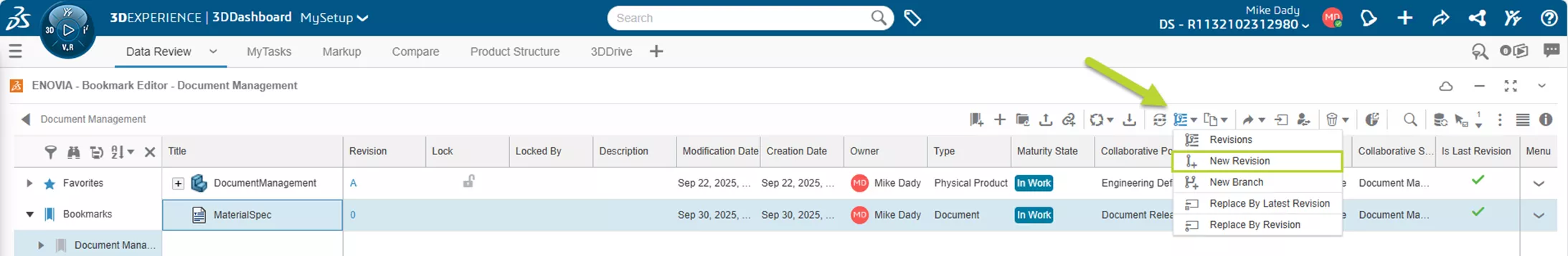 单击修订下拉菜单，选择新建修订版。