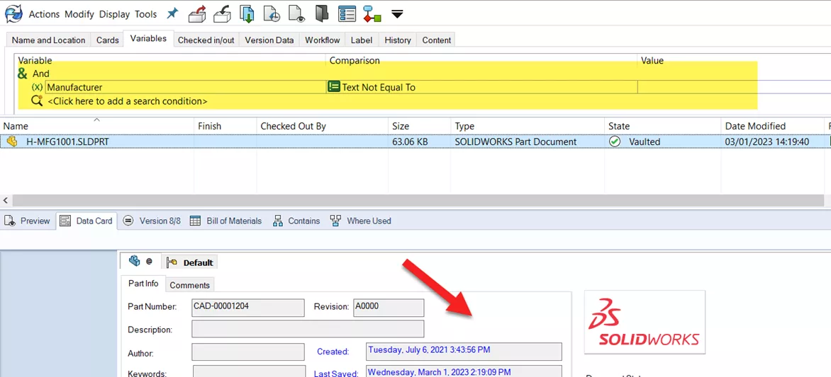 在数据卡中保持隐藏状态的变量搜索