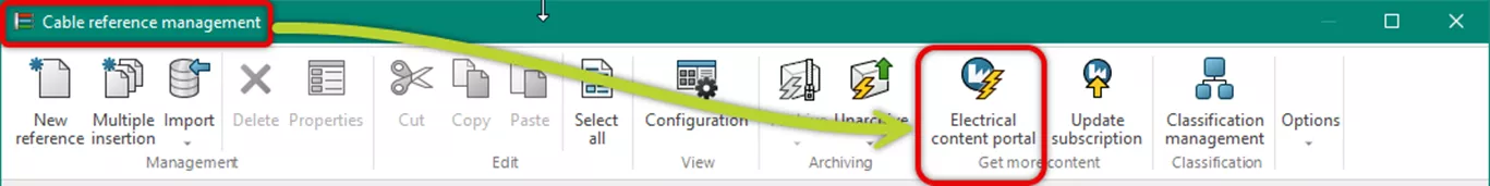 电缆参考管理（Cable reference management）* 对话框