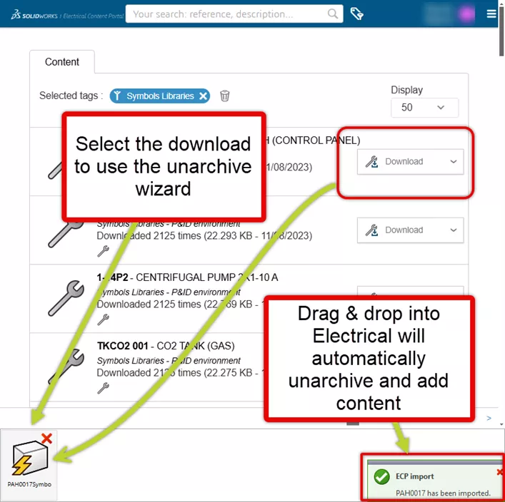 直接将项目拖入 SOLIDWORKS Electrical，软件按默认配置自动解归档并添加内容