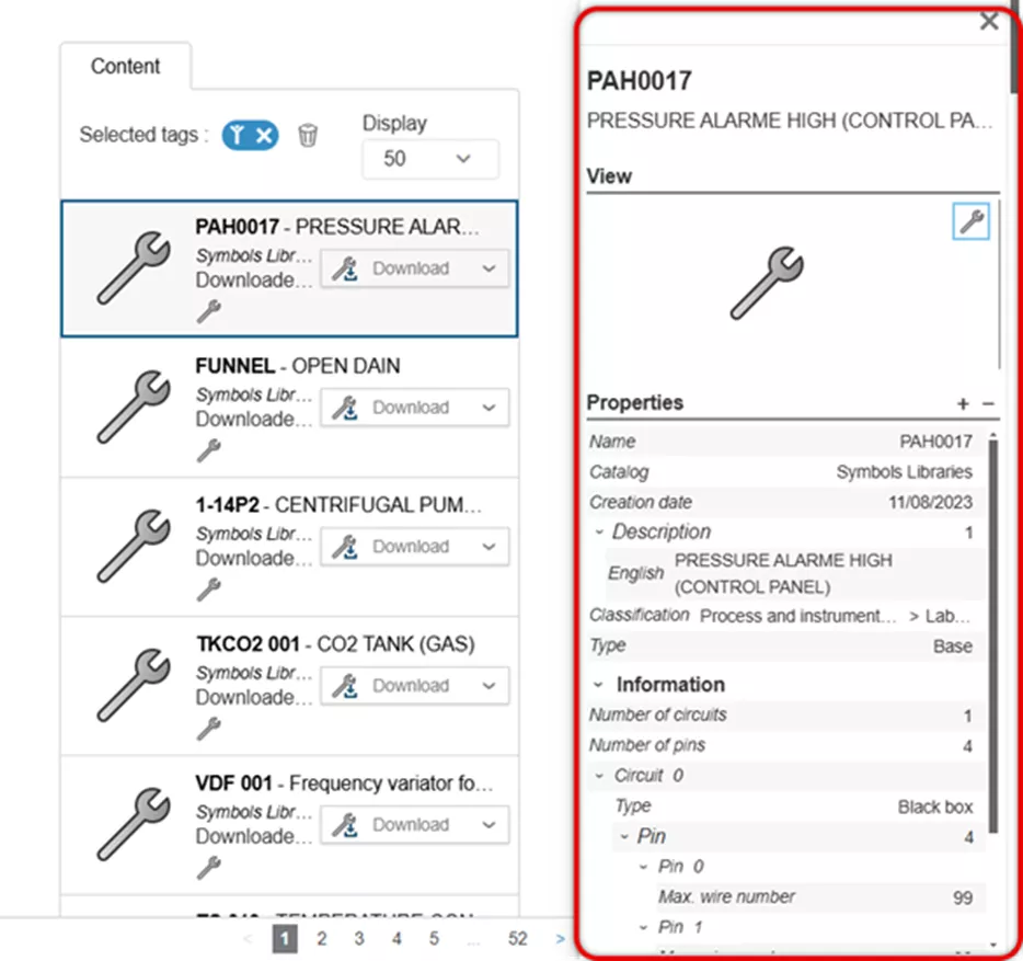 直接点击列表中的结果，选中目标零部件、目录、厂商或数据包。