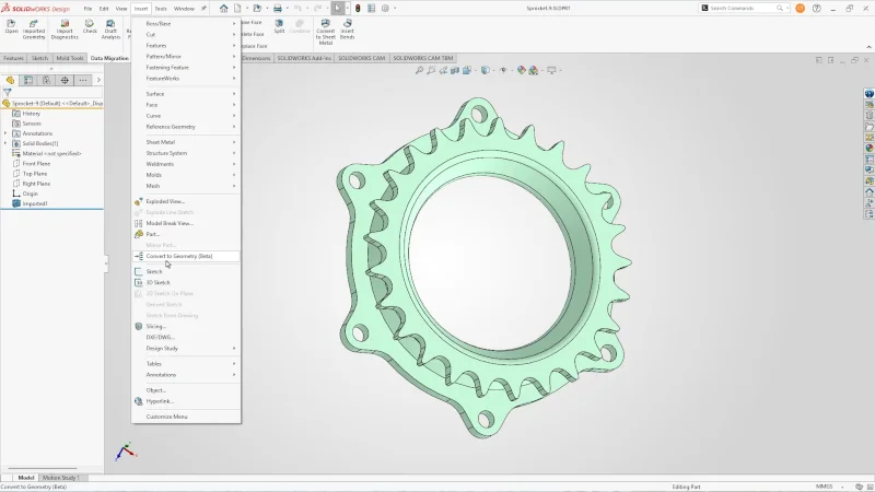 CAD 中立格式文件转换为 SOLIDWORKS 参数化几何（测试版）—— 节省模型转换时间