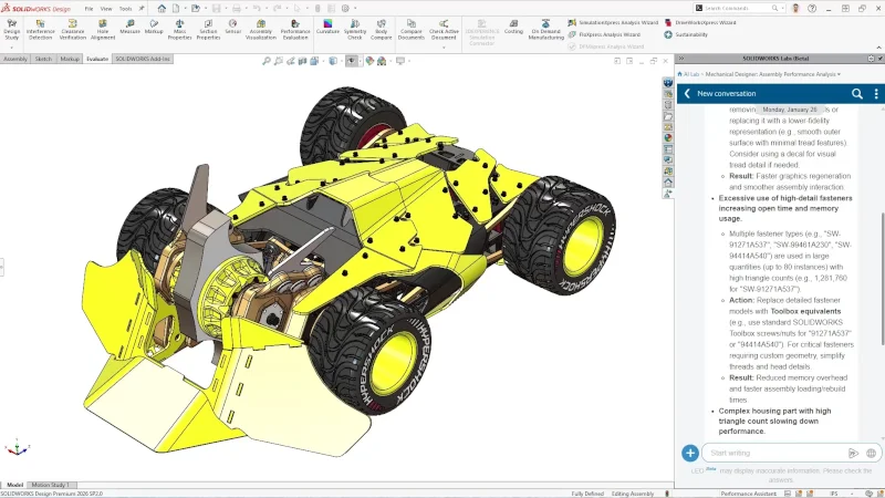 装配体性能评估器（测试版）—— 实时获取装配体提速优化建议