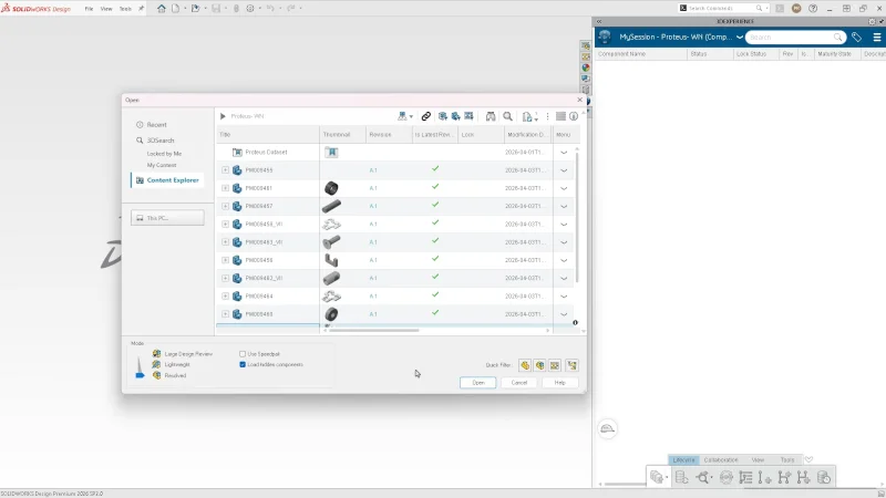 在 SOLIDWORKS 设计打开对话框中直接访问内容资源管理器 —— 更快打开与浏览平台文件