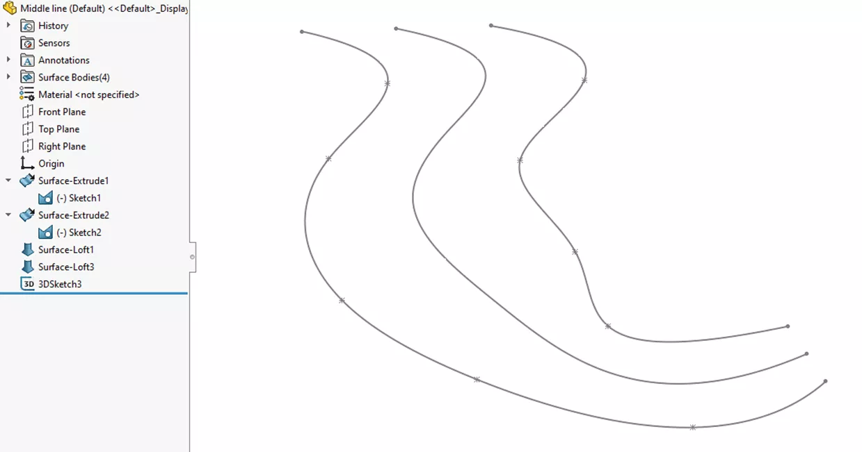如何在 SOLIDWORKS中求取两条复杂曲线间的中心线？
