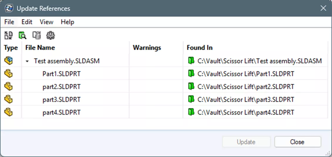 SOLIDWORKS PDM更新参考工具界面 SOLIDWORKS PDM更新参考工具界面