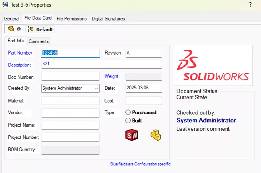 SOLIDWORKS PDM文件数据卡片选项卡 SOLIDWORKS PDM文件数据卡片选项卡