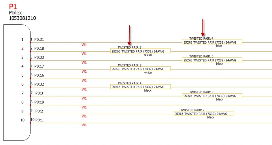 标注格式如 “TWISTED PAIR: 2”“TWISTED PAIR: 3” 等,同时显示线缆型号、线规、颜色等关键信息,确保现场接线与识图清晰无误 标注格式如 “TWISTED PAIR: 2”“TWISTED PAIR: 3” 等,同时显示线缆型号、线规、颜色等关键信息,确保现场接线与识图清晰无误