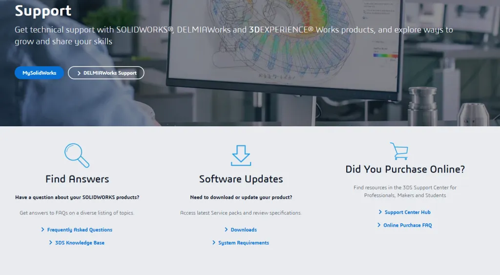 对SOLIDWORKS产品的支持 对SOLIDWORKS产品的支持
