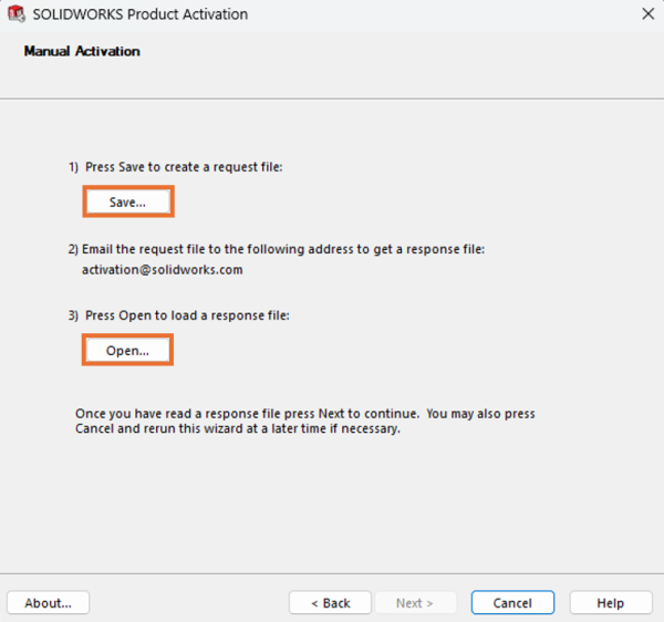 手动激活 SOLIDWORKS 产品窗口