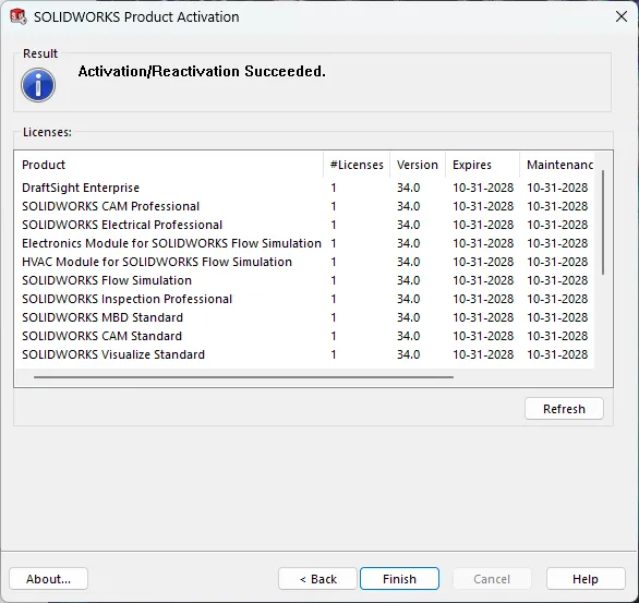 手动 SOLIDWORKS 许可证激活完成 手动 SOLIDWORKS 许可证激活完成