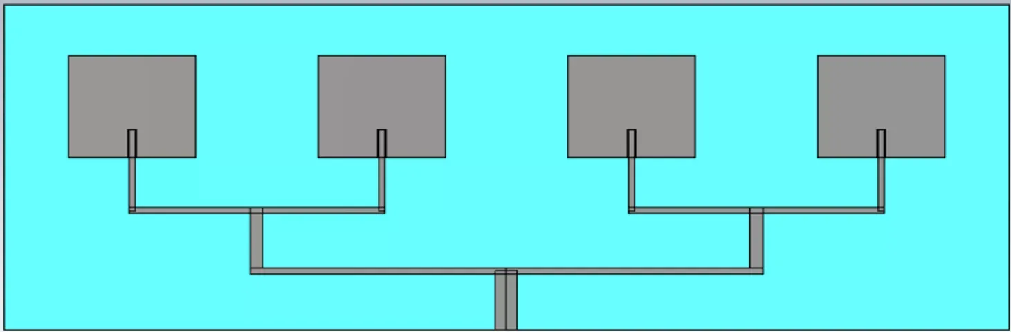 以 2.4GHz 四贴片天线阵列为例进行说明