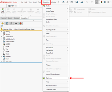 打开 SOLIDWORKS 仿真设置界面