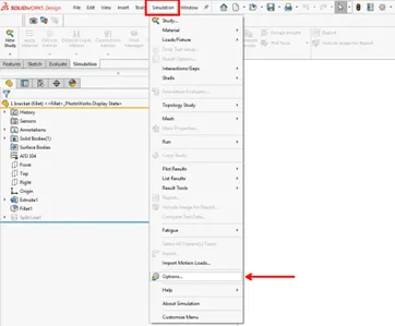 打开 SOLIDWORKS 仿真设置界面 打开 SOLIDWORKS 仿真设置界面