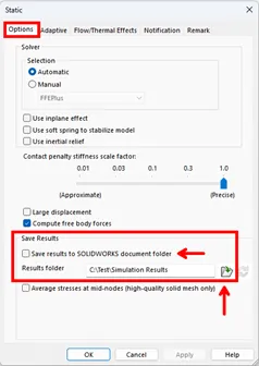 为 SOLIDWORKS 仿真设置全新结果文件夹