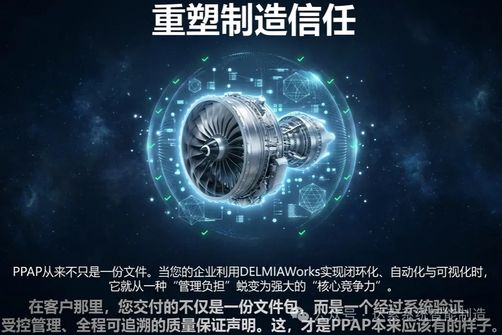 PPAP从来不只是一份文件。当您的企业利用DELMIAWorks实现闭环化、自动化与可视化时，它就从一种"管理负担”蜕变为强大的“核心竞争力”