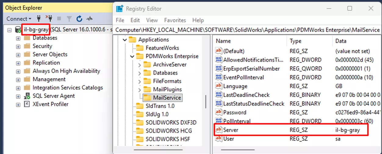 SOLIDWORKS PDM 通知故障排查 MailService 注册表项
